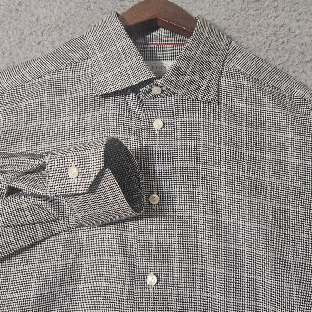 Eton Contemporary Mens Dress Shirt‎ Gray Checkered Houndstooth Size 16.5x42